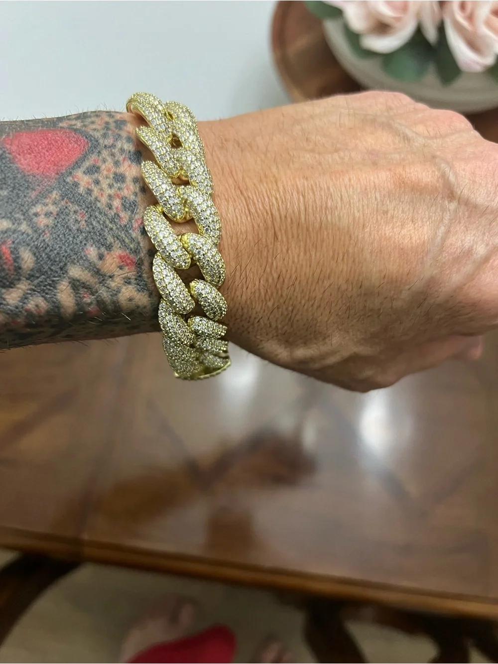 15 mm Gold-Tone Pave Cuban Link Necklace and Bracelet Set